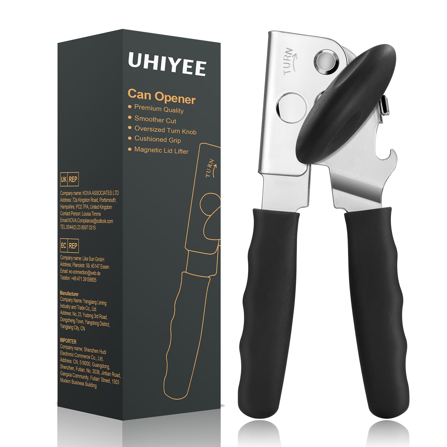 UHIYEE Solid Manual Heavy Duty Can Opener With Magnetic Lid Lifter