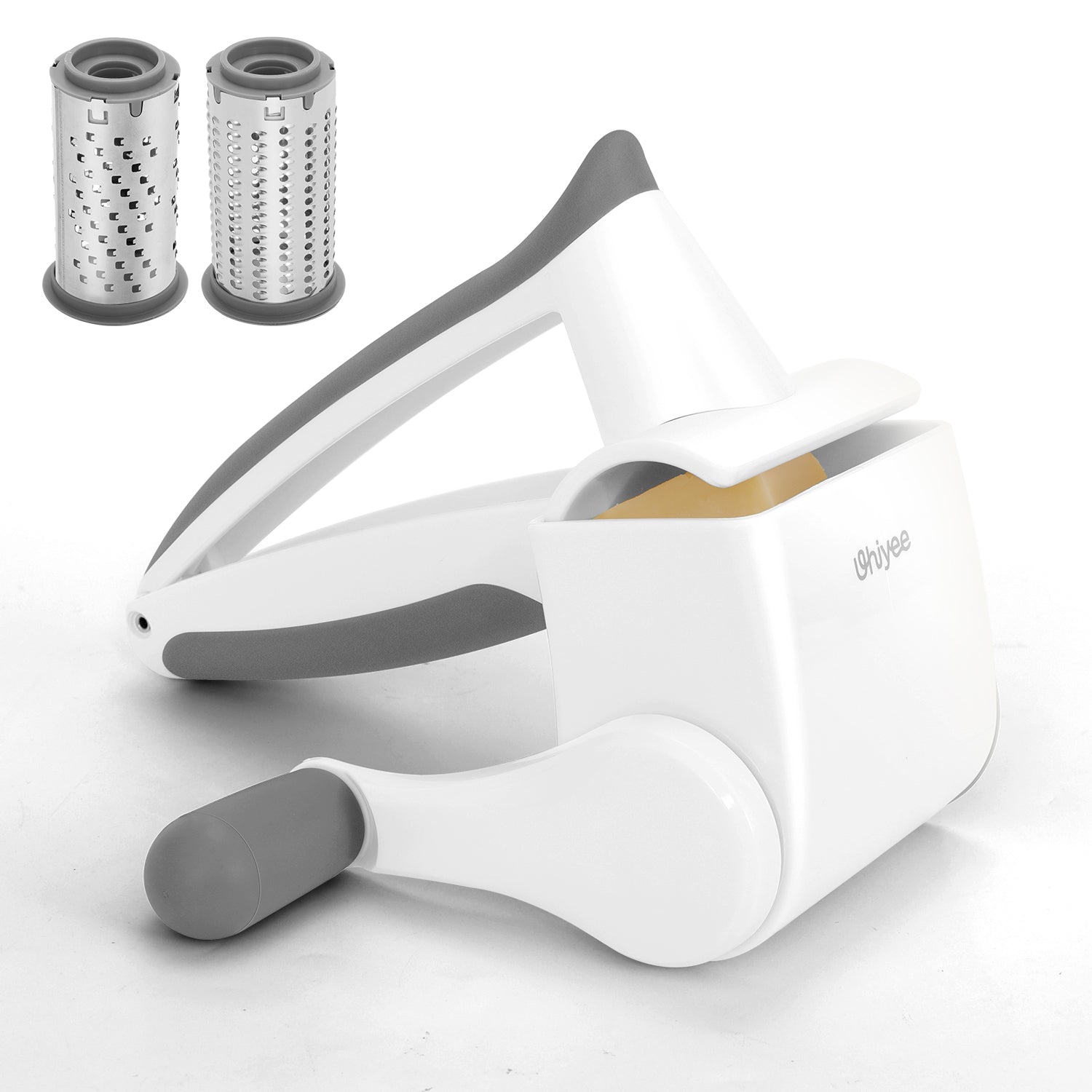 UHIYEE  Manual Cheese Grater Hand Crank with Fine & Coarse Drums