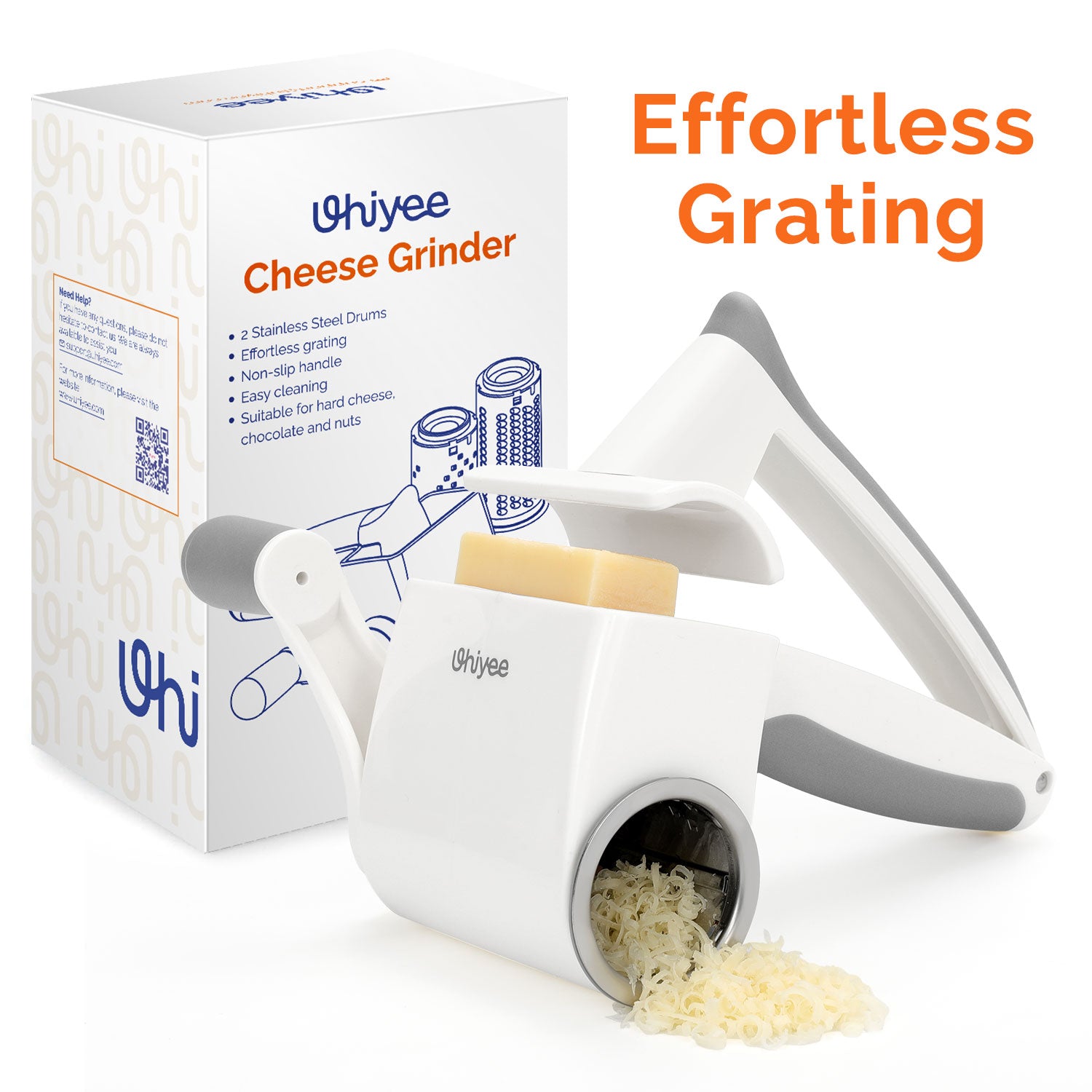 UHIYEE  Manual Cheese Grater Hand Crank with Fine & Coarse Drums