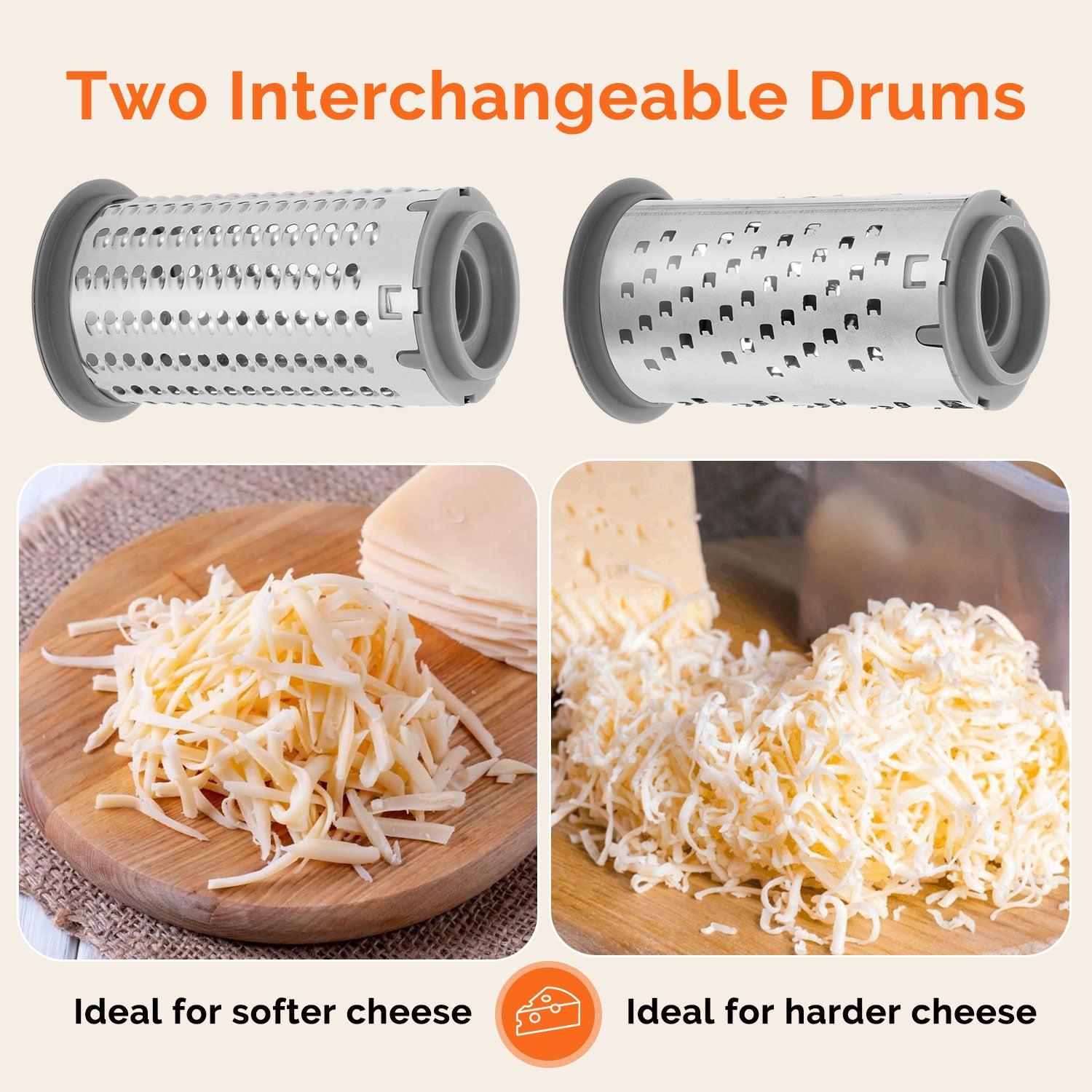 UHIYEE  Manual Cheese Grater Hand Crank with Fine & Coarse Drums