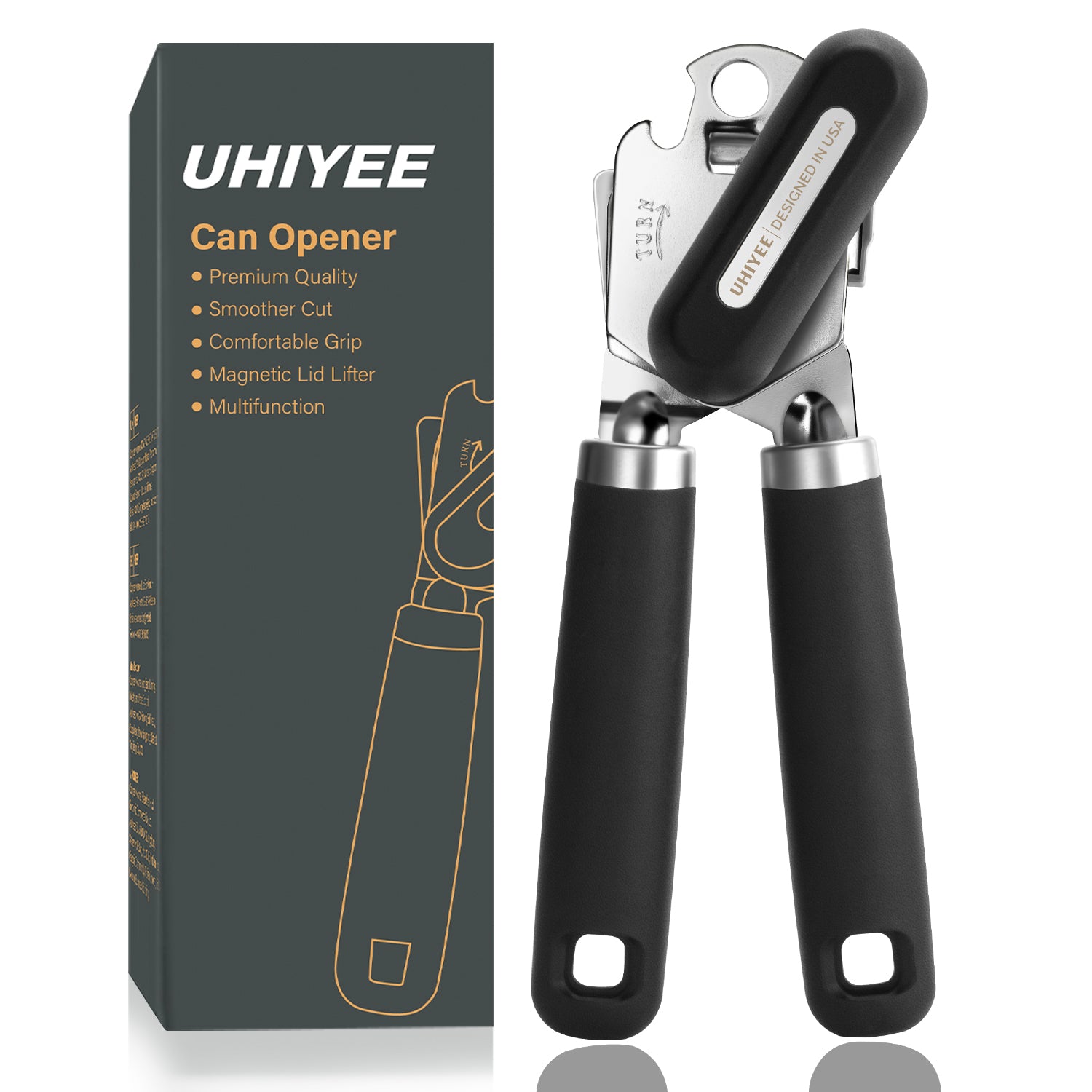 UHIYEE Handheld Can Opener Manual with Magnetic Lid Lifter