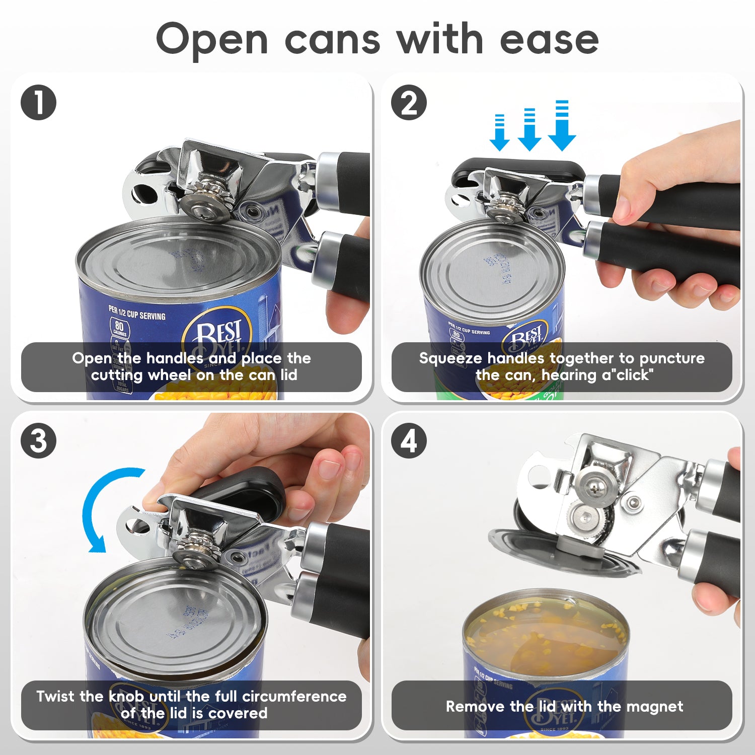 UHIYEE Handheld Can Opener Manual with Magnetic Lid Lifter